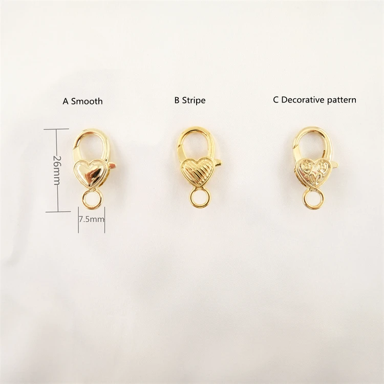 Clasp 18K gold plate Jewelry Findings & Components alloy Heart-shaped Pattern Lobster Clasp for jewelry making