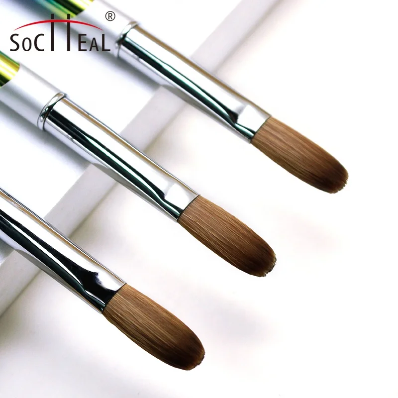 Private Label Custom Gradients Rainbow Metal Handle Nail Brush Nail Art Painting 100% Pure Kolinsky Hair Acrylic Nail Brush Set