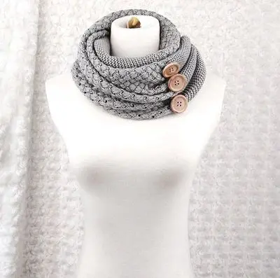 2019 New Autumn Winter Warm Neck Ladies Women Girls  Knit Scarf With Buttons Knitted Neck Scarf