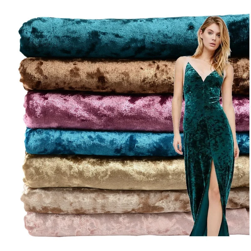 Soft Polyester spandex stretch knitting korean KS luxury velvet ice crushed velour fleece fabric for women dress garments suit