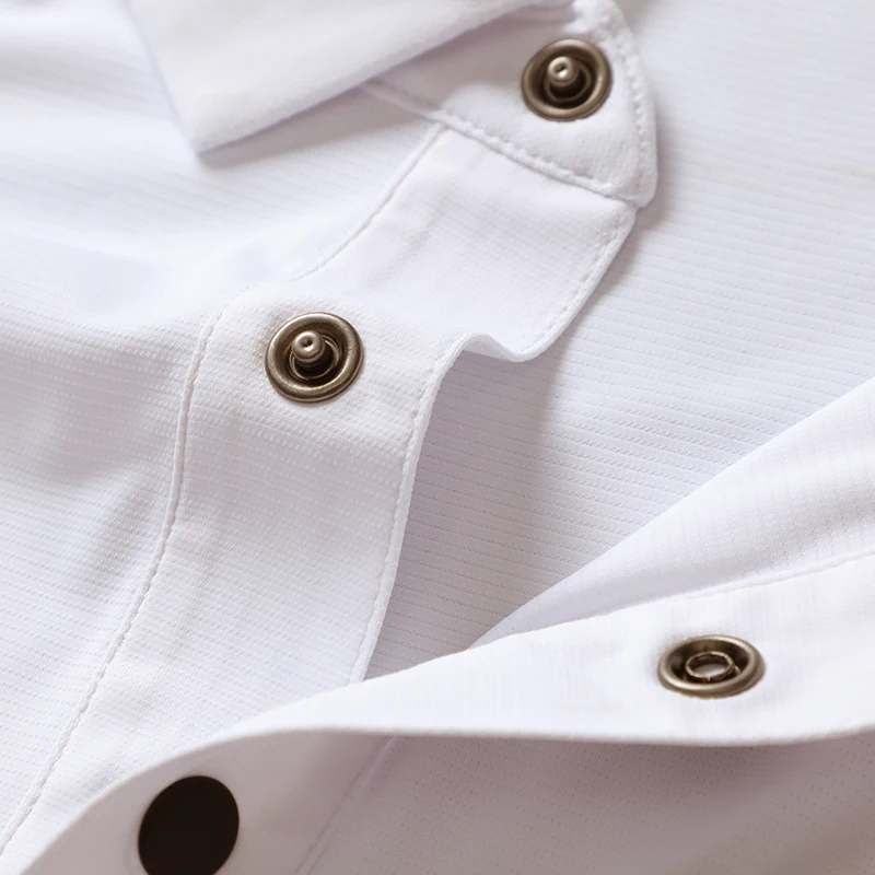 160 GSM 87% nylon 13% spandex Ice-like elasticity Quickdrying Metal snaps lightweight sport Secondary color t shirt for men polo