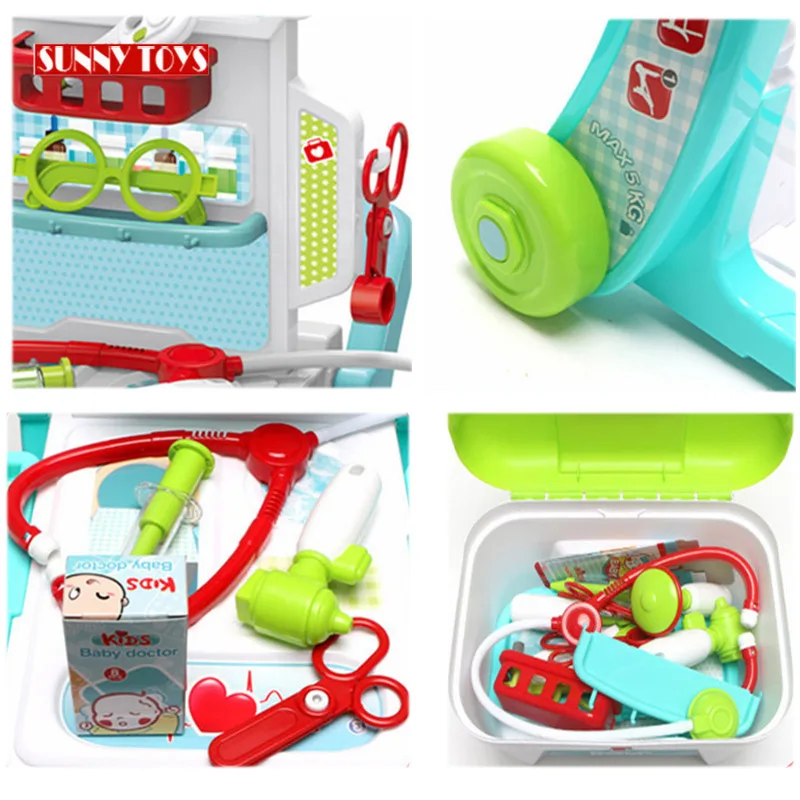 3 in 1 pretend play doctor kit suitcase toys educational plastic kids doctor cart toy for boys girls