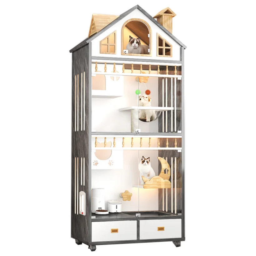 Pet House Cat Bed Indoor Cage Small Large Kennel Solid Wood