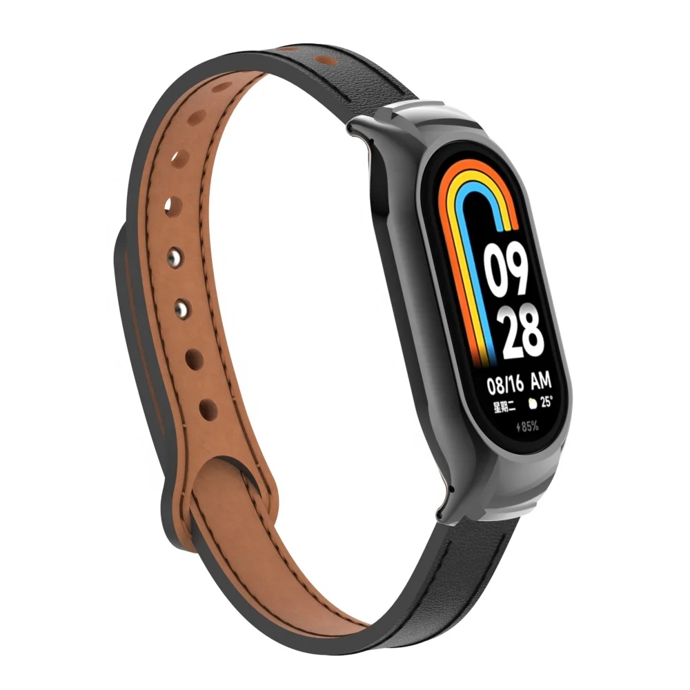 ODM HOLDMI 80107 series miband 8 strap united one piece metal frame dual snap buckle microfiber watch band for xiaomi band 8