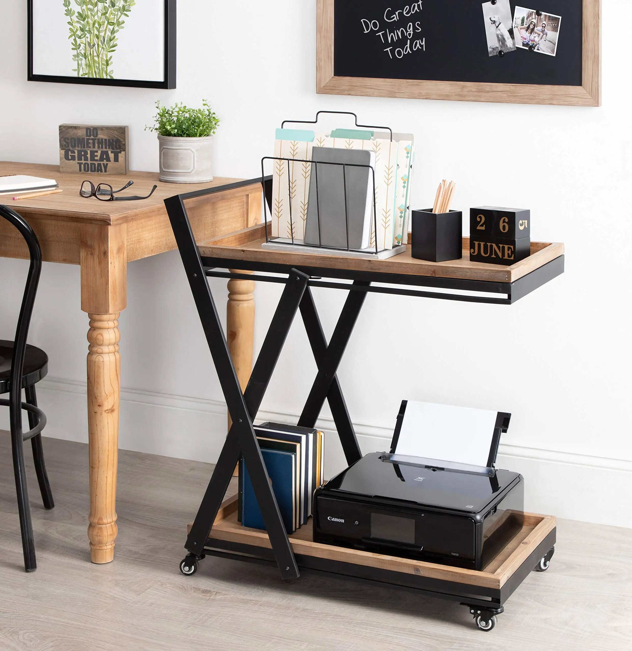 Kitchen Serving Trolley Hotel Cart Trolley Wooden Rolling 2-Tier Bar Cart in Black Finish Entertainment Cart,