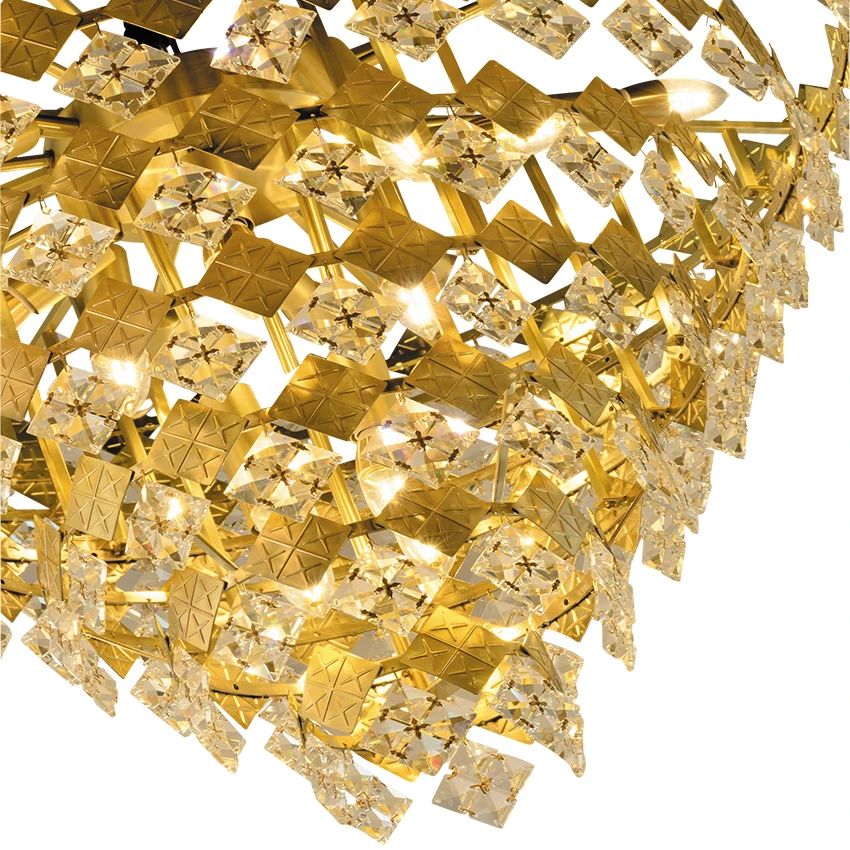 Modern hotel living room luxury rectangular round gold high class k9 crystal chandelier