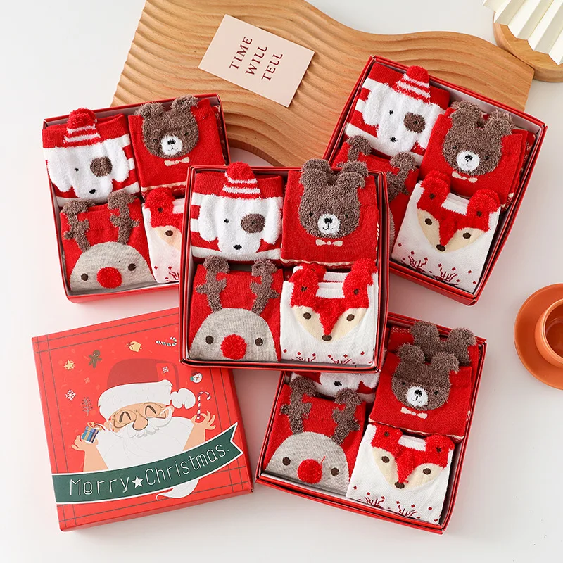 Рождественские Забавные милые носки с животными для женщин оптом, хлопковые носки на заказ для женщин Calcetines