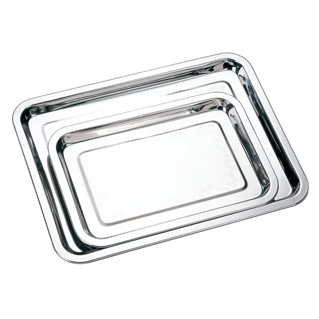 Cheap Eco-friendly stainless steel grill plate BBQ round dinner plates square serving tray metal