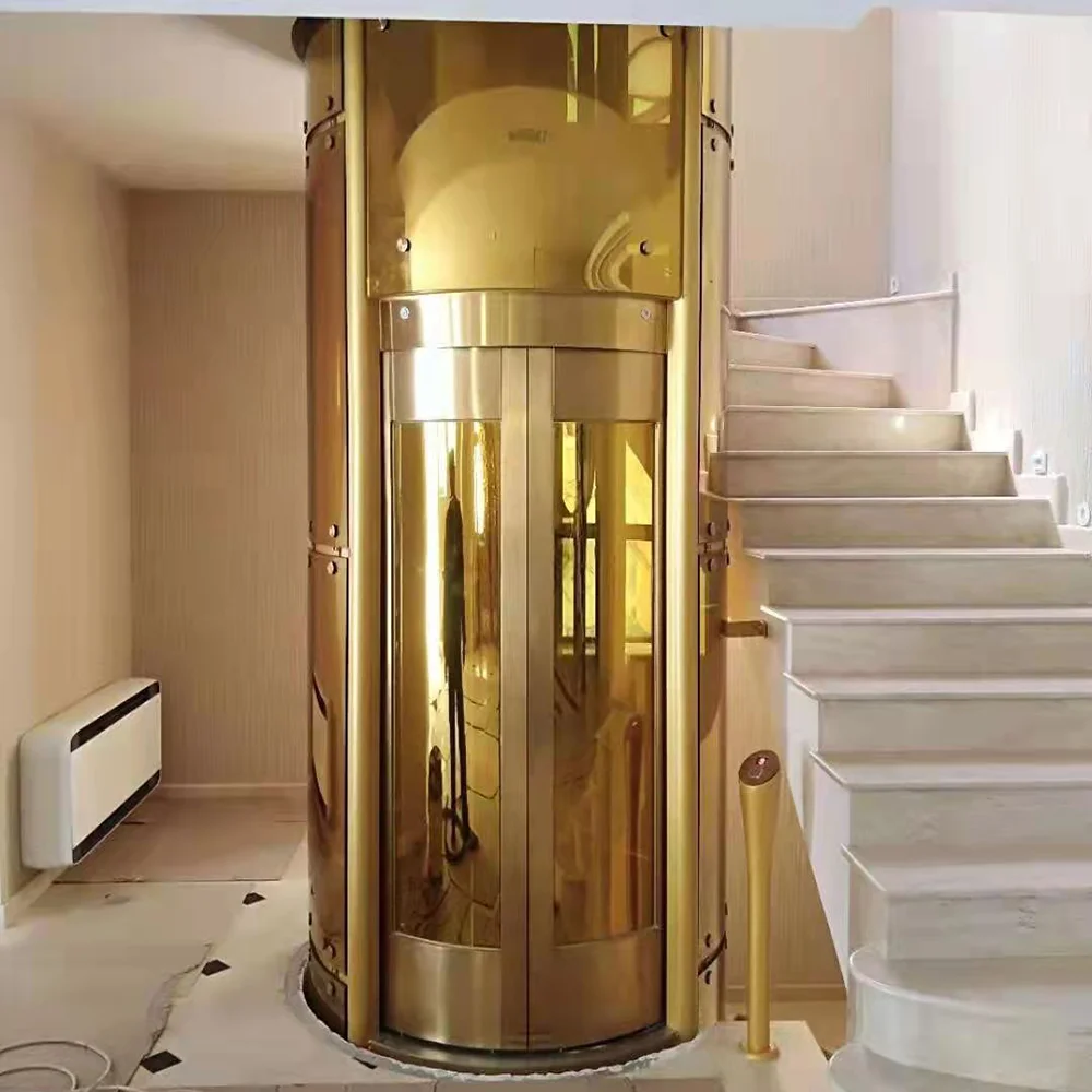 Round Panoramic Observation Elevator Without Machine Room Residential Glass Elevator Home