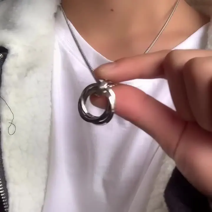 High Quality Personality Three Ring Stainless steel Pendant Luxury Round Pendant Necklace For Men
