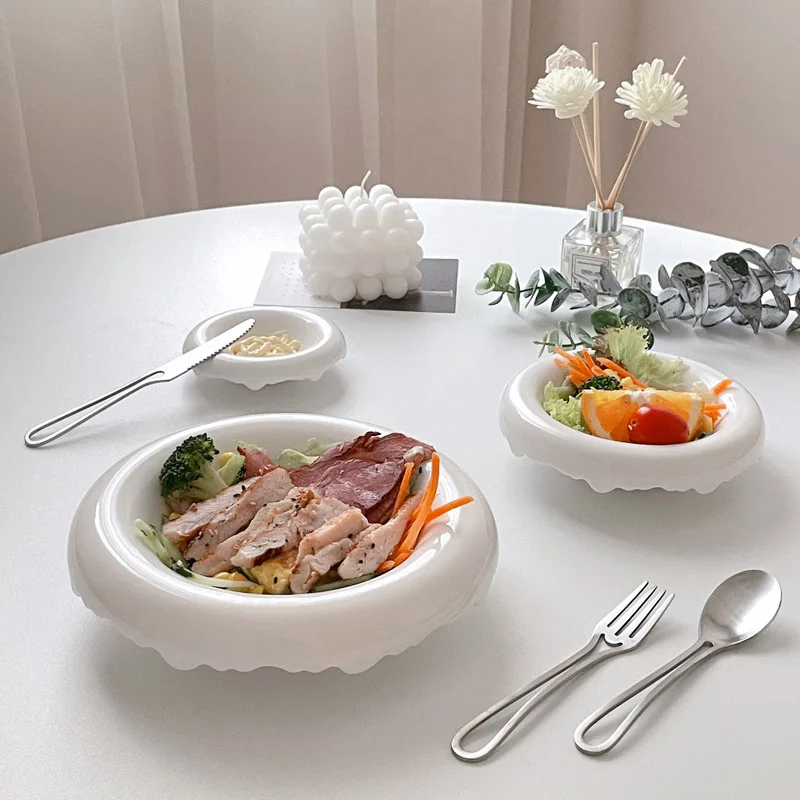 SYL OEM Korean chubby deep dishes INS style ceramic breakfast plate dessert salad plate household serving dishes