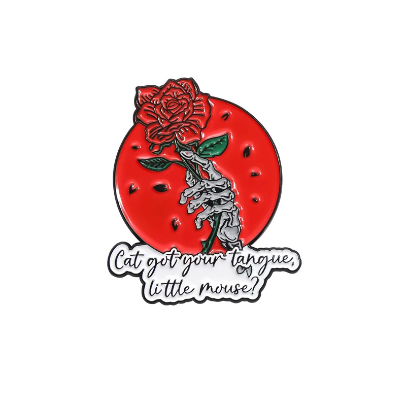 Rose Letter Enamel Pin Rose Flower Skeleton Cartoon Lapel Badge Brooches Halloween Punk Gothic Jewelry