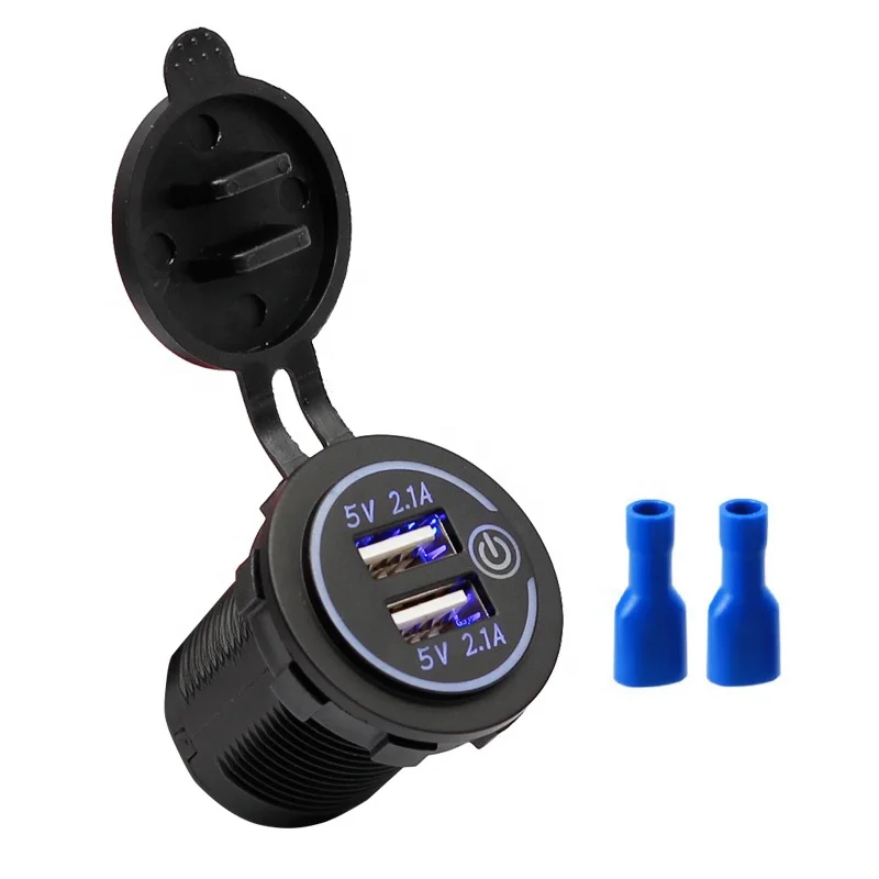 4.2A 12 - 24 Volt Dual Port Socket USB Charger with Touch Button ON OFF Switch