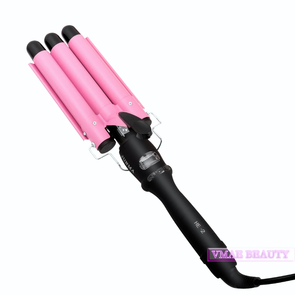
2021 Hair Sticks Triple Barrel Waver Cute Magic Beachy Waves Long Hair Chop Sticks Professional Styler Wand Led Curling Iron 