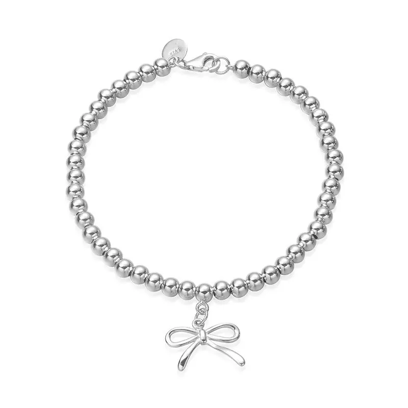 YK 925 Sterling Silver Beads Bracelet With Bow Knot Charm For Women Jewelry