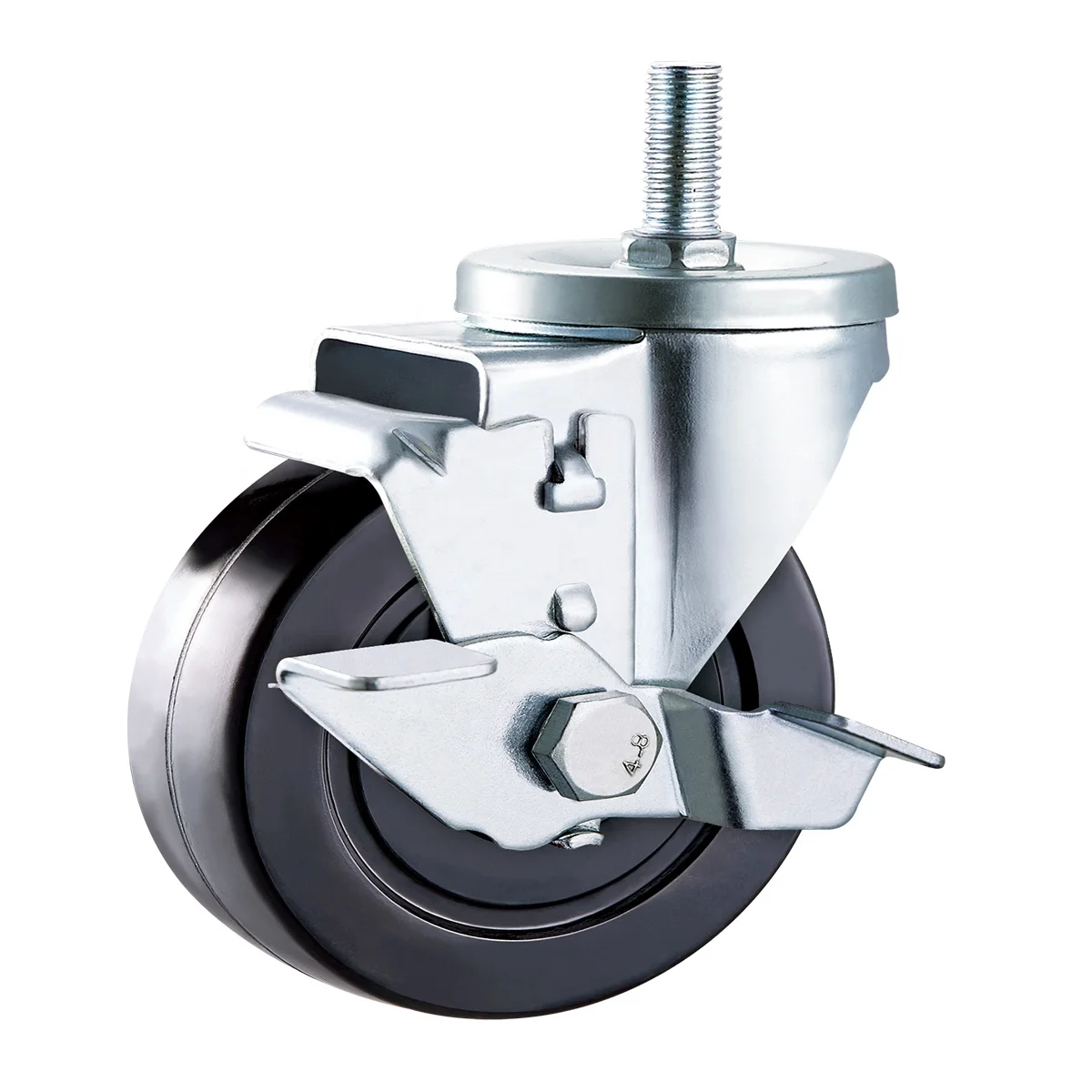 4 inch rubber caster wheel black swivel Wire Rolling Cart wheels with thread and side brake