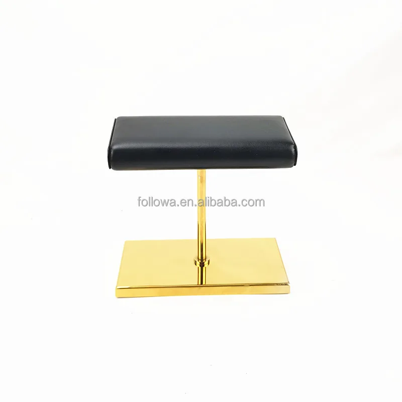 In stock wholesale Luxury watch display gold base rack leather pillow golden jewelry display stand