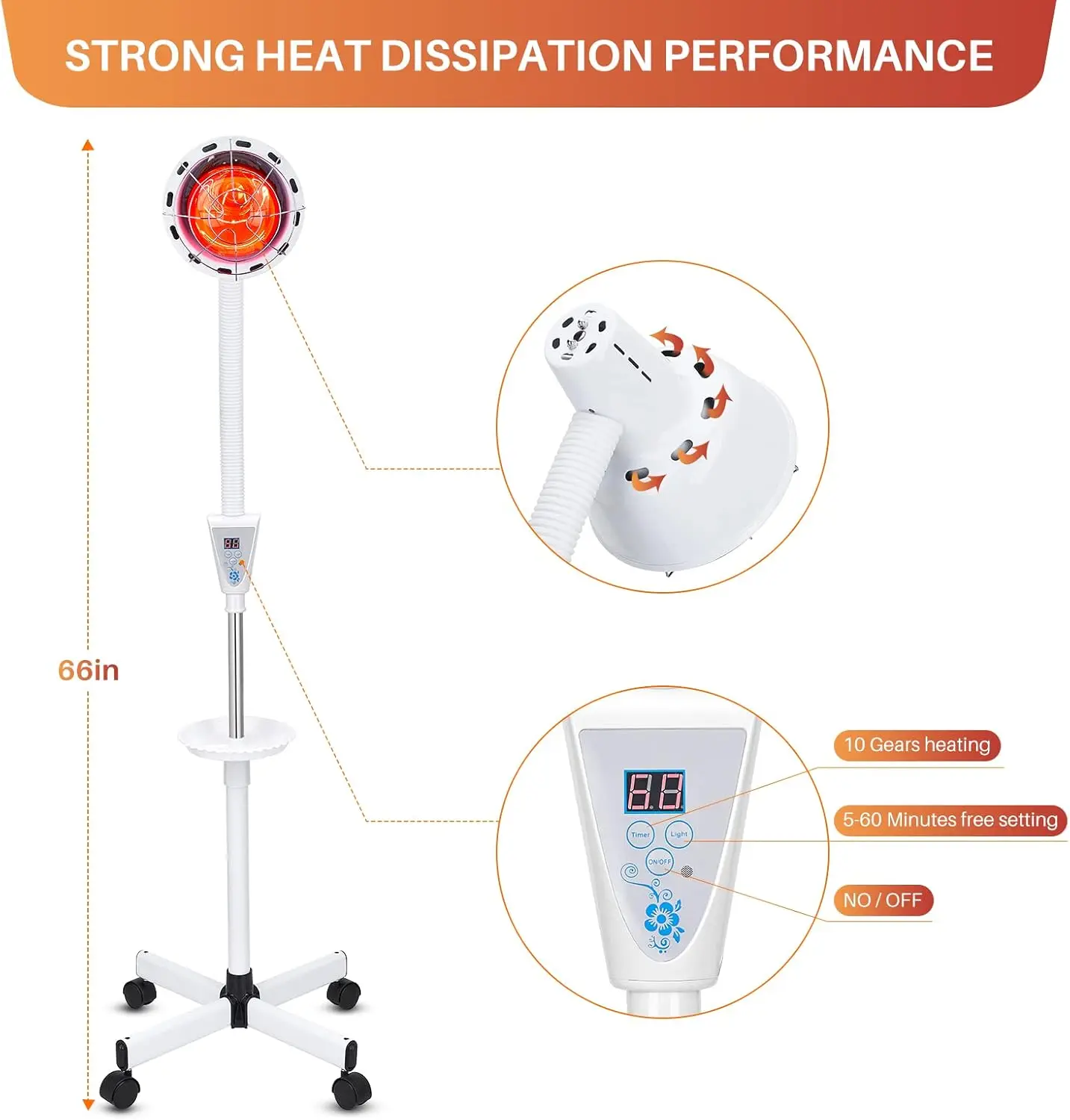 Device Relieve Neck Shoulder Joints Back Pain Muscle Aches Standing for Body Face 275W Red Heat Lamp Near Infrared Light Therapy