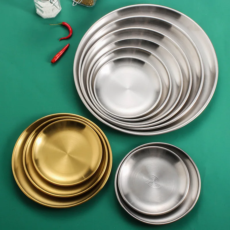 Wholesale Korean Style Reusable Stainless Steel Tableware BBQ Plates Dishes 304 SUS Rectangular Serving Tray