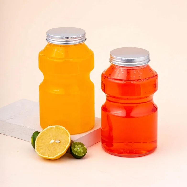 Wide mouth 300ml 500ml 700ml juice bottle plastic pet clear containers for food storage