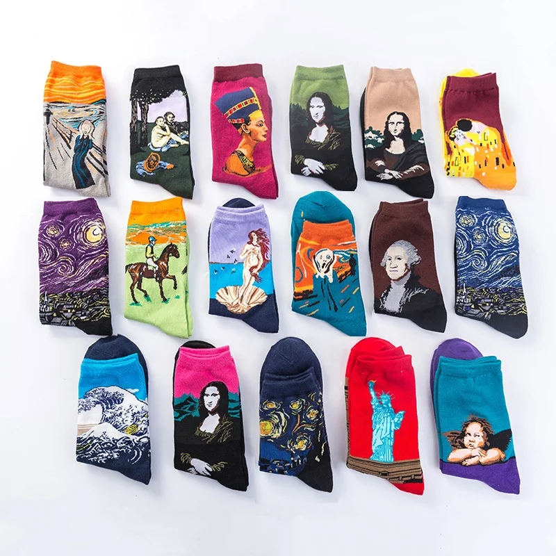 Hot Sale Fashionable Women Winter Socks Oil Painting Mona Lisa artists Colorful Hosiery Warm Corap Socks