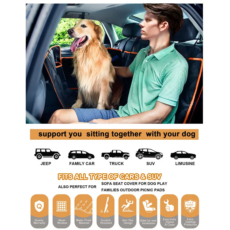 HANDOU Pet Waterproof Water Resistant Extra durable YKK zipper Hammock Dog Car Seat Cover for Back Seat with Window