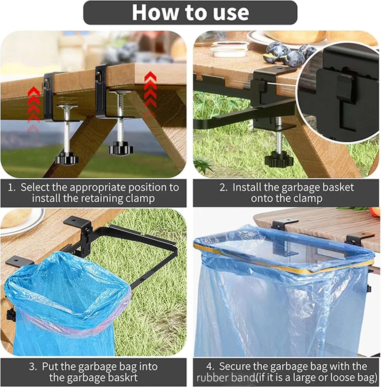 Trash Bag Holder Heavy Duty Steel Camping Hanging Garbage Bag Holder with Bow Clamps,Plastic Bag Holder Rack for Griddle