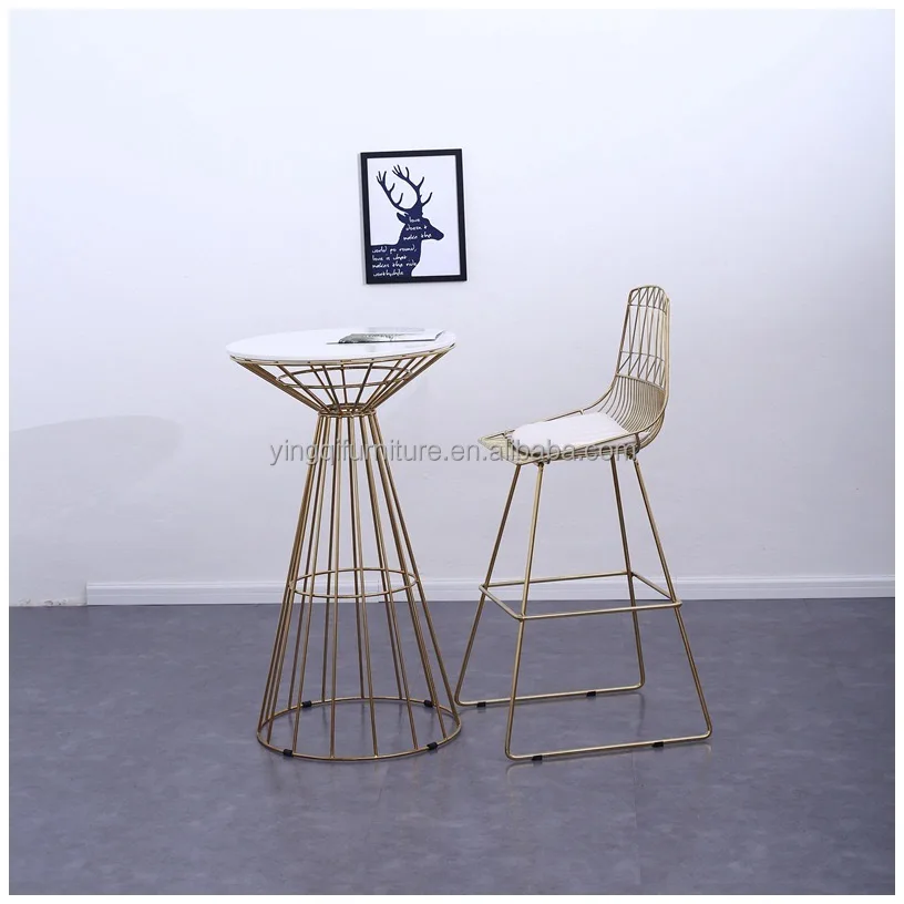 Popular Event Hire Furniture Wedding Wire Line Gold Color Base High Bar Table