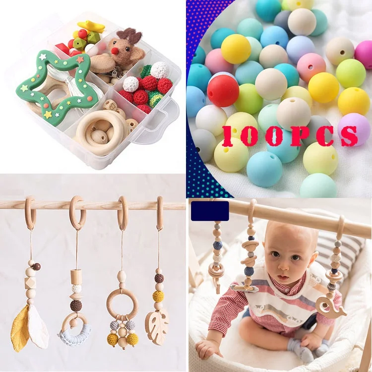 INS Baby Teething Toys Animal Pig Rodent Flamingo Beech Bracelet Pacifier Pendant Wooden Teether