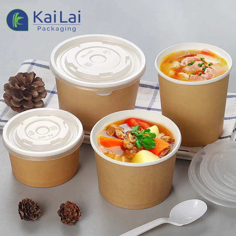 Factory direct recyclable food container biodegradable takeaway soup bowl disposable take away paper bowl with lid