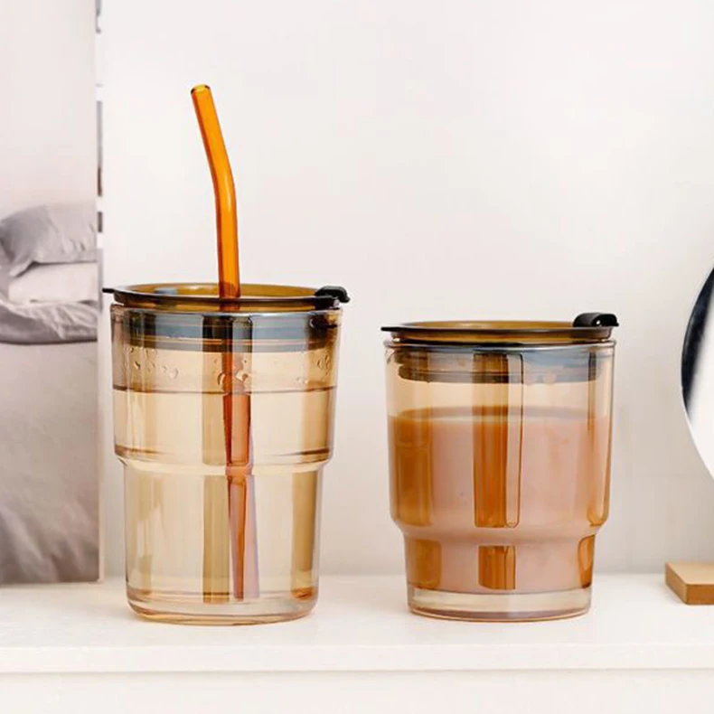 Custom Leak-Proof Reusable Glass Bamboo Joint Cup Leather Case With Lid Straw For Water Tea Milk Coffee Mugs