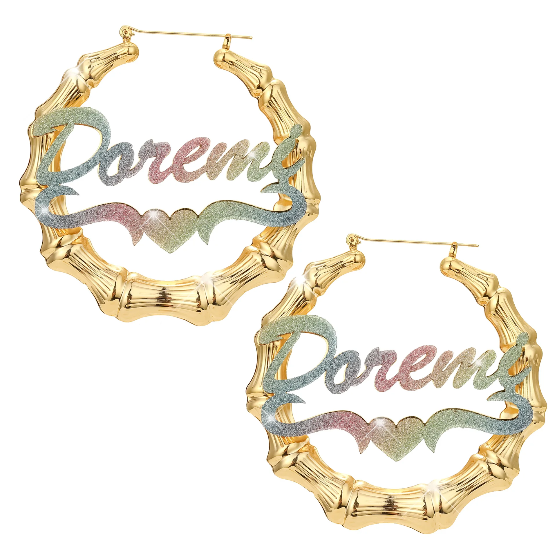 custom gold name hip hop large gold plated bamboo hoop earrings bamboo earrings