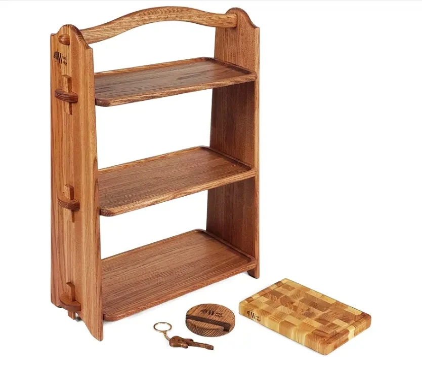 Wooden Wedge Shelves 3 Tier Storage Organizer Wood Rack For Display Or Storage