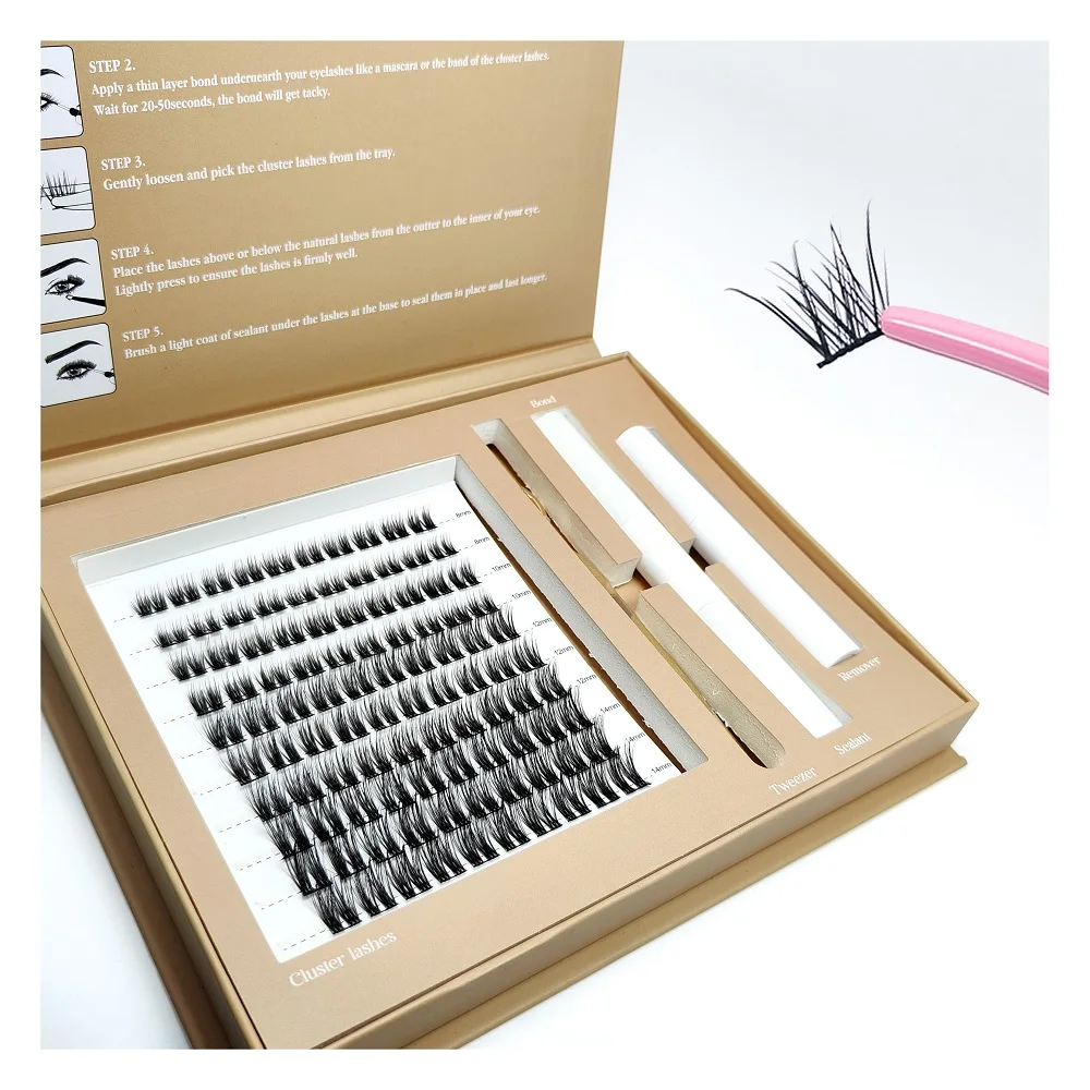 Custom Logo DIY Lash Extensions Kit Pre-cut Lashes Wholesale Fluffy Cluster Lashes Kit