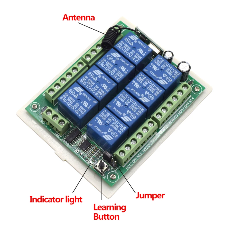 8 CH channel Relay Module RF Wireless Remote Control Switch DC 12V 24V & 433MHz Remote Control System Receiver Transmitter