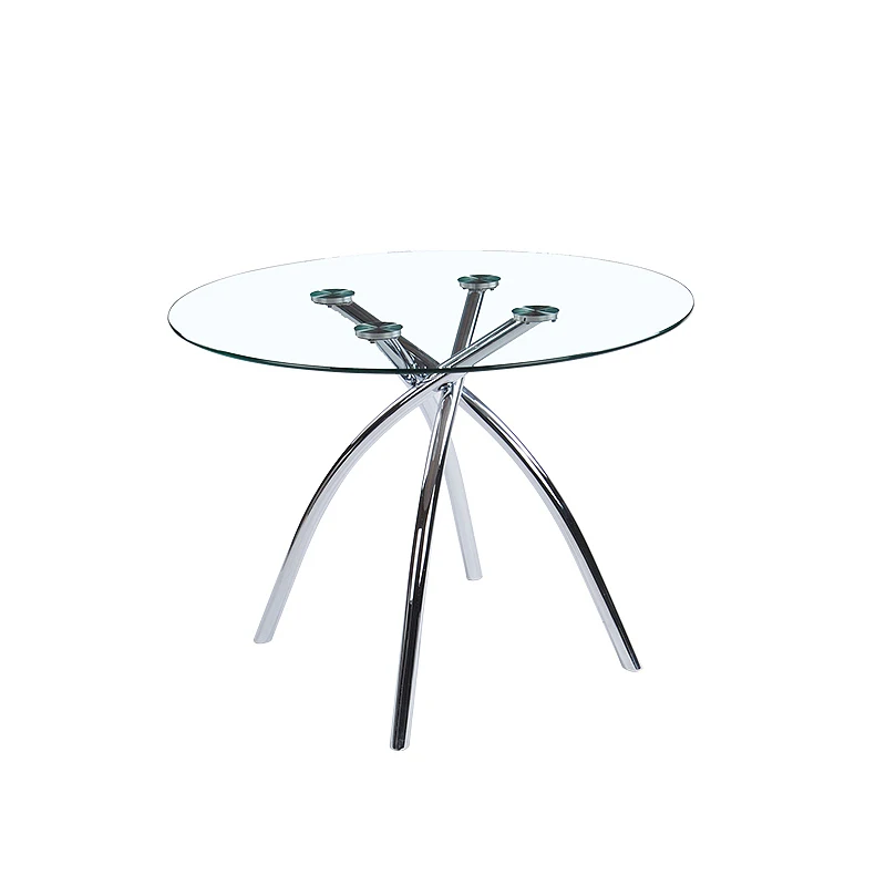 Modern Fashionable Popular Chrome Legs Glass Round Top Decoration Dining Table