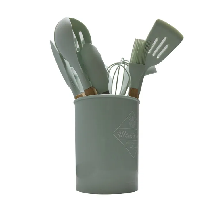 Нейлоновая силиконовая антипригарная лопатка с деревянной ручкой, домашний кухонный набор из 12 предметов, высокотемпературные кухонные приспособления