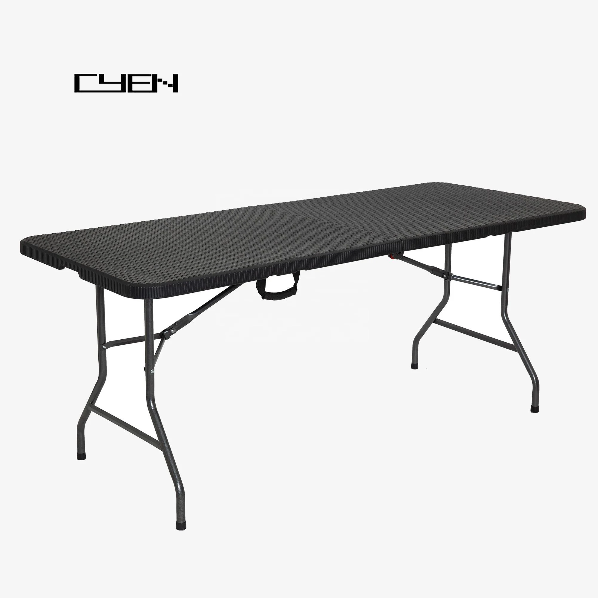 Оптовая продажа, ротанговый черный садовый складной стол из полиэтилена высокой плотности, 6 футов, открытый садовый складной пластиковый стол для мероприятий