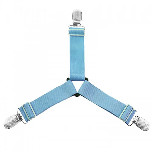 Solid White and Black Blue Bed Sheet Suspenders with Metal Clips and Adjusters