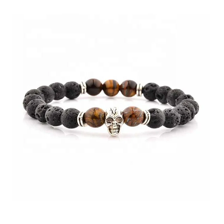 2020 Trendy Black Fashion Panther Head Black Agate Nature Onyx Beads Bracelet for Men