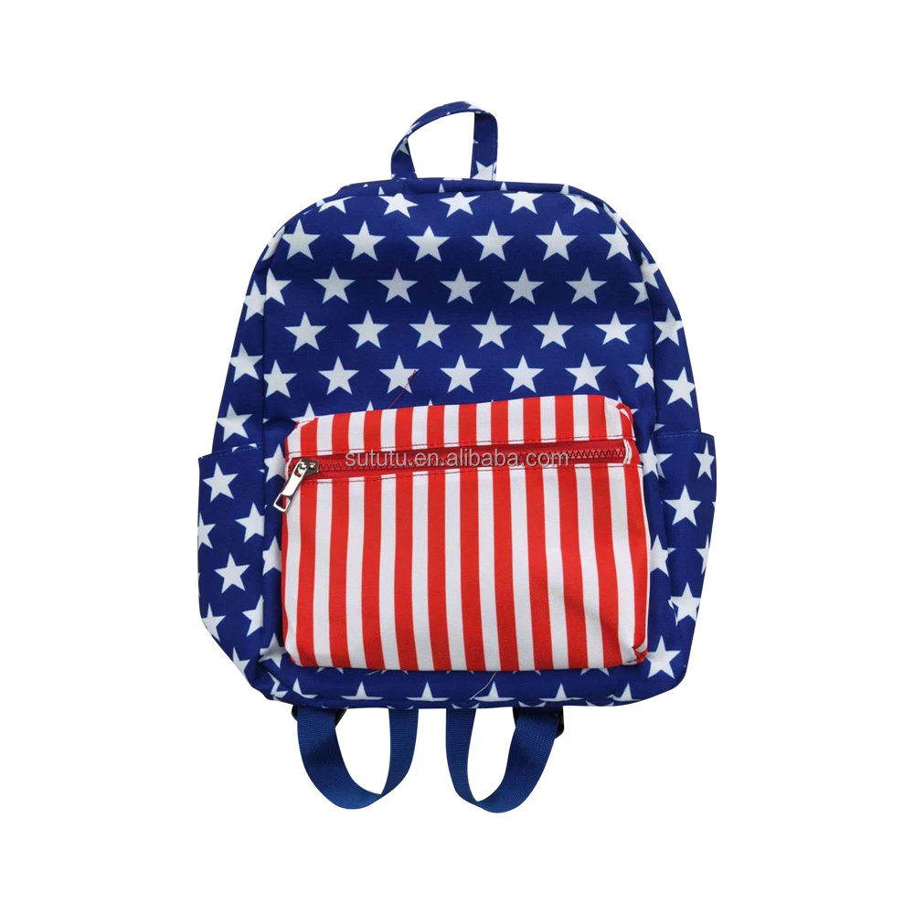High Quality Children Girls American Flag Bags Boys Red Blue White Canvas Kids School Bags Baby Backpack Bag