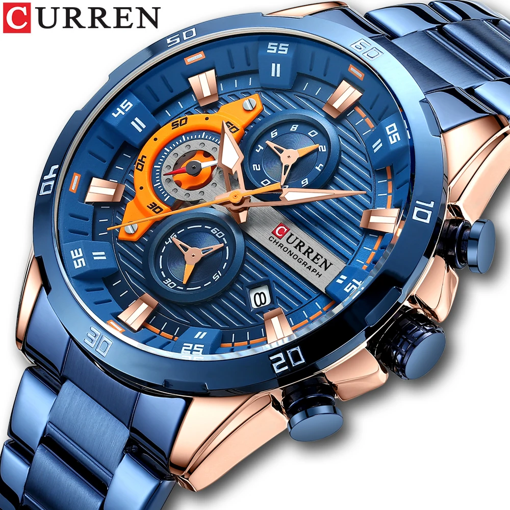 2023 CURREN 8402 новые часы из нержавеющей стали для мужчин креативные модные с хронографом со светящимся циферблатом мужские повседневные