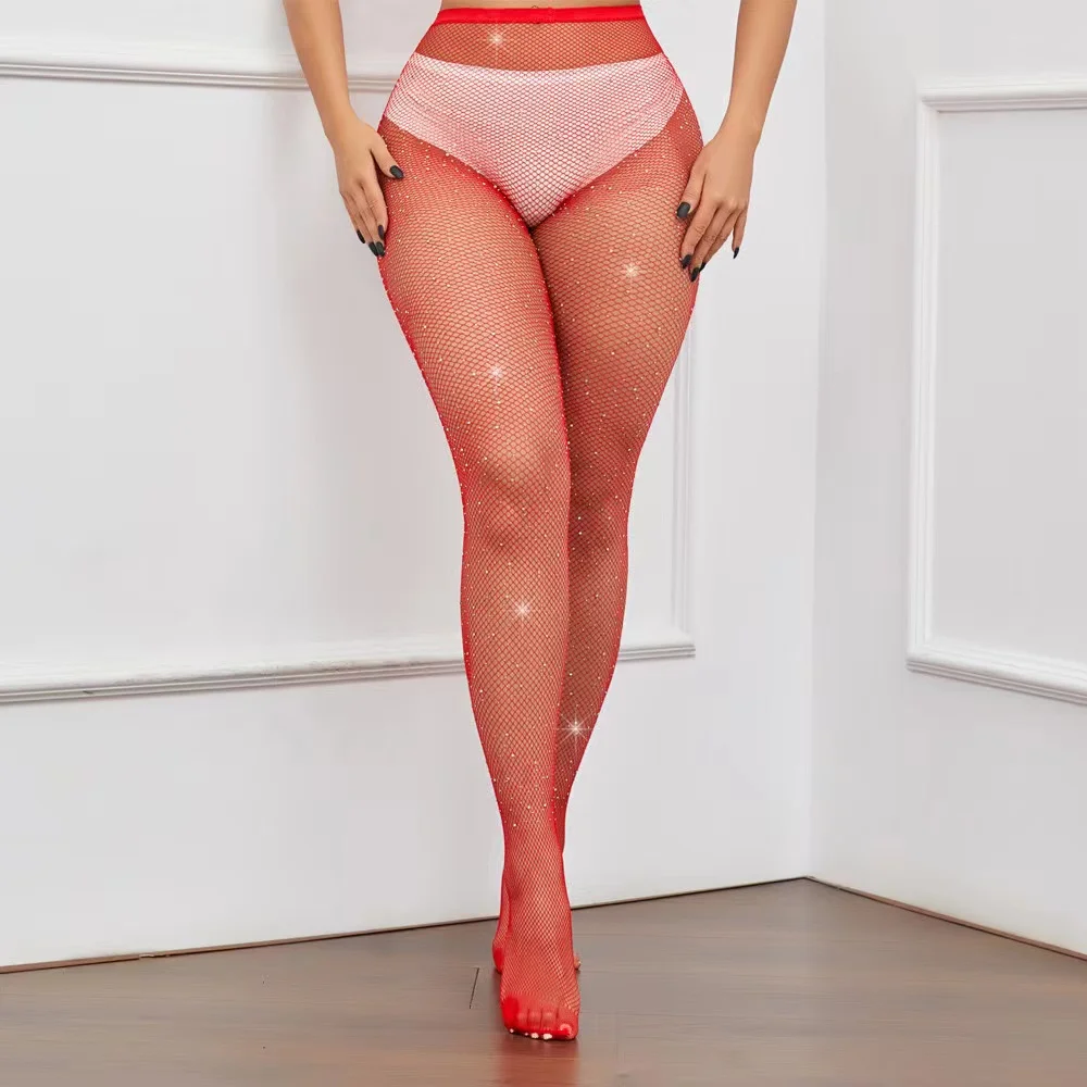 2024 Summer Fishnet Diamond Pantyhose for Women Sexy Fashion Shiny Net Tights Female Slim Rhinestone Mesh Stockings Tights