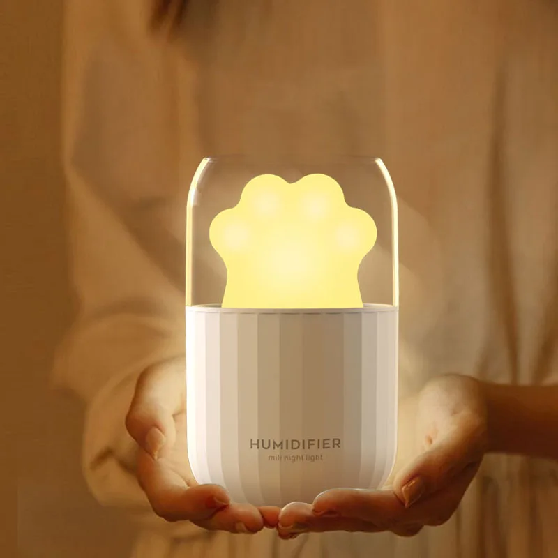 Mini Car Home Desktop Diffuser Cute Cat Paw LED Light RoHS Mist Maker Portable Air Humidifier