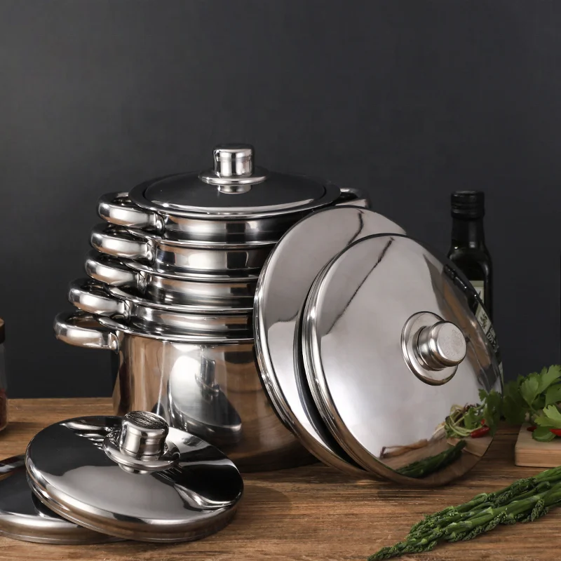 
Hot sale 10pcs Sandwich Bottom Royal Prestige Non Stick Stainless Steel Happy Baron Cookware Hot Pot Set cookware sets Induction 