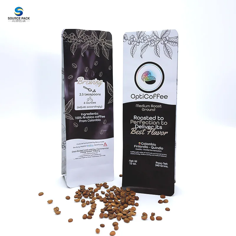 Custom Printed Private Label 100g 250g 500g 1kg Resealable Aluminum Foil Flat bottom Coffee Beans Packaging Bag With Valve