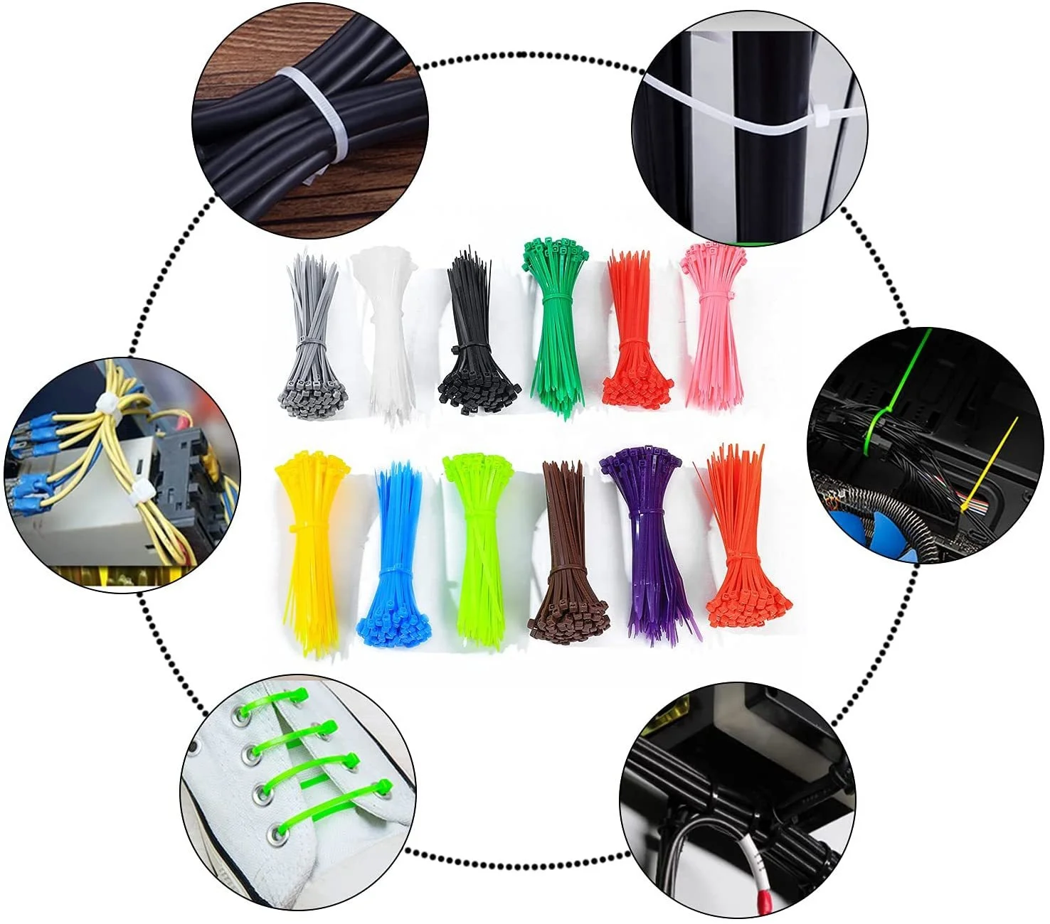 JOYELEC 100pcs/bag Color Self-Locking Nylon Wire Cable Zip Ties Cable Ties White Black Colorful Organiser Fasten Cable