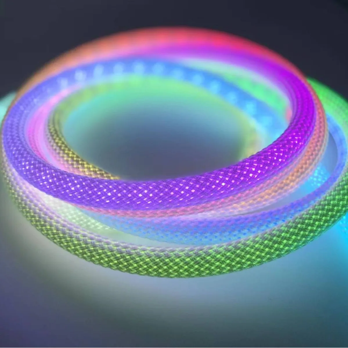Round Reticulate Pattern Neon LED Strip 360 Degree Smart RGBIC Addressable Fabric Flexible Dream Color Braid Neon LED Strip