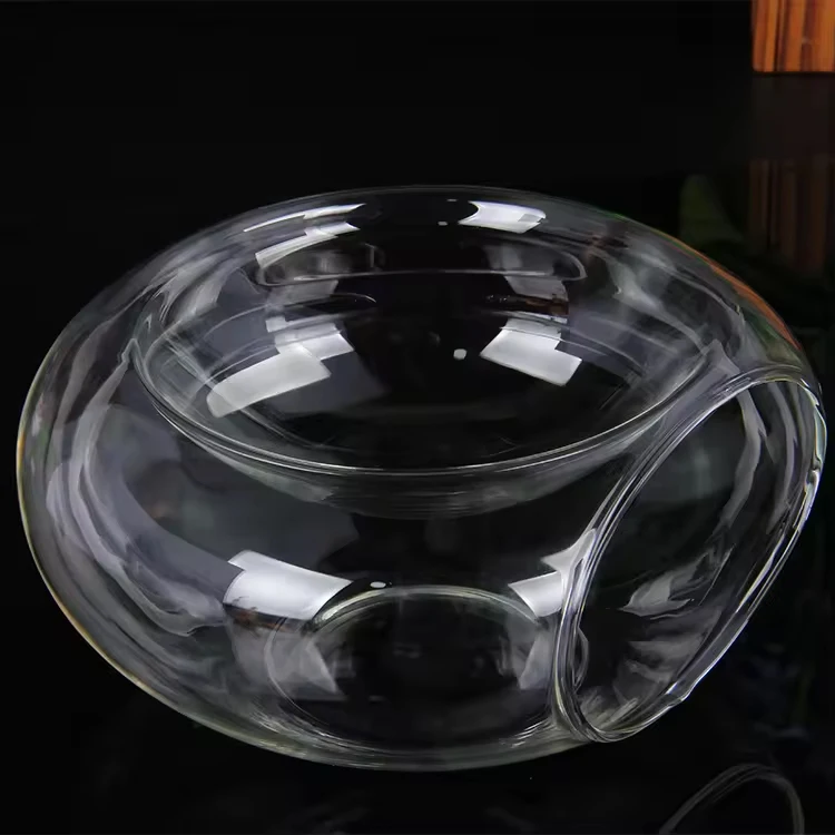 Decorative dry ice molecular food double wall  fruit salad glass bowls glass tableware cookware
