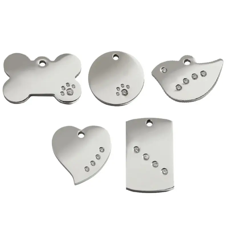 Customizable laser mark stainless steel fish key buckle metal carved bone shaped diamond blank cat pet metal dog tag